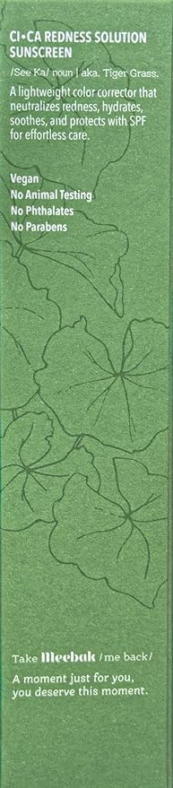 Meebak Cica Redness Color Correcting SPF 50 - Green to Beige CC Cream with Niacinamide and Centella - Neutralizes Redness for Fair-to-Medium Skin Tones - Korean Skincare