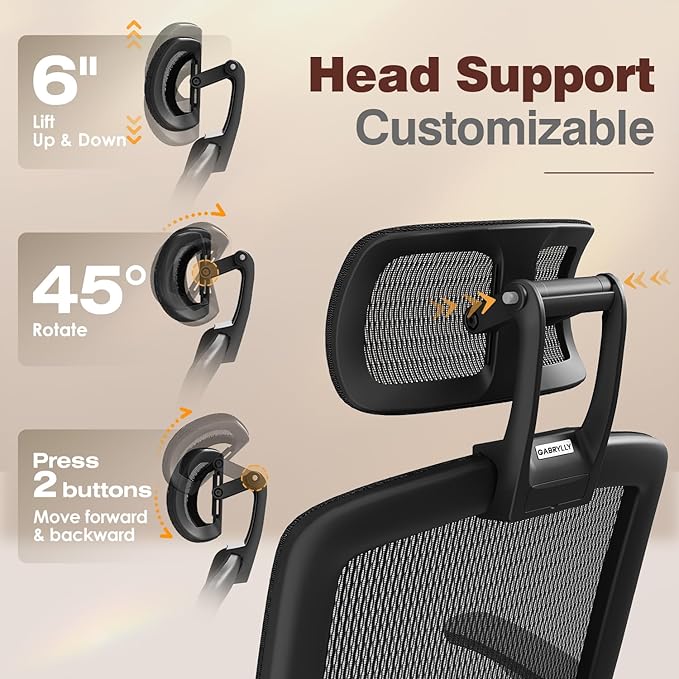 GABRYLLY Ergonomic Office Chair with Footrest, High Back Mesh Computer Chair with Flip-Up Arm, 3D Headrest, 135° Reclining, Rolling Gaming Task Chair with Wide Seat Lumbar Support,300LBS