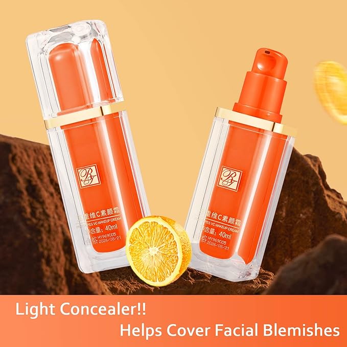 Vitamin C CC Cream Foundation Full Coverage, Vitamin C Cream Colour Correcting Adjusting, Face Serum Moisturizer Even Skin Tone BB Cream Refine Skin Texture (Natural Light)