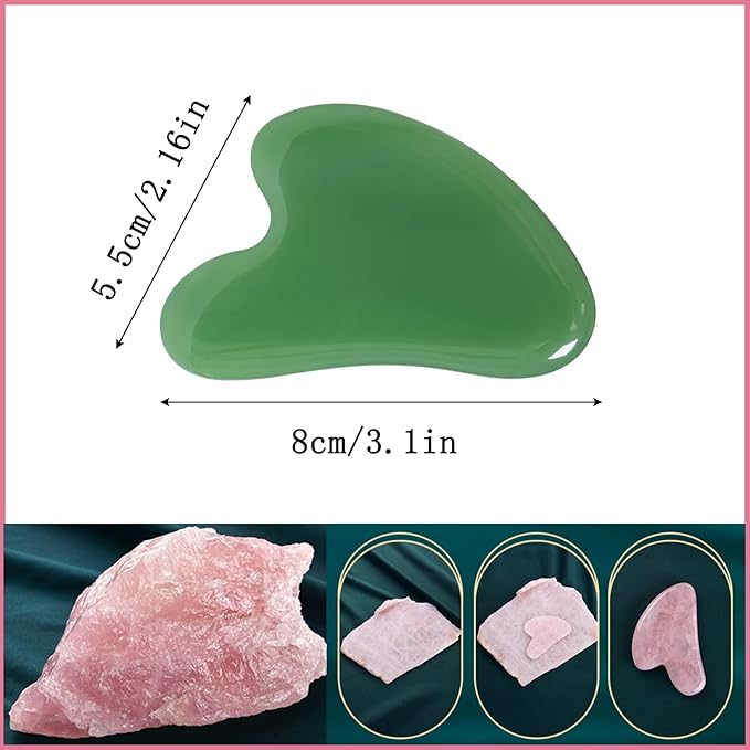 Gua Sha Jade Stone Gua Sha Massage Tool, Guasha Tool for Face and Body Skin Massage. Tools for SPA Acupuncture, Pink Stone for Body Face Neck and Eye, Skin Care Gift for Woman (deep Green)