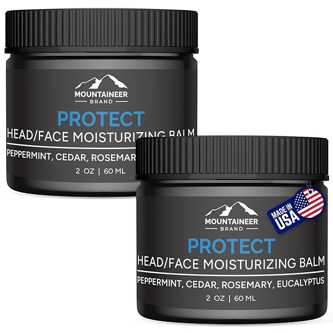 Mountaineer Brand Natural Moisturiser with Fresh & Natural Scent | Bald Head Care for Men | Non-Greasy Scalp and Face Balm | Made in West Virginia | Protect | 2 Pack | 2oz