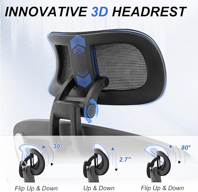 750lbs Ergonomic Office Chair,Upgrade Big and Tall Office Chairs for Heavy People,Mesh High Back Desk Chair with 5D Flip Arms Large Wheels,Adjustable Headrest & Lumbar Support,2 Pack