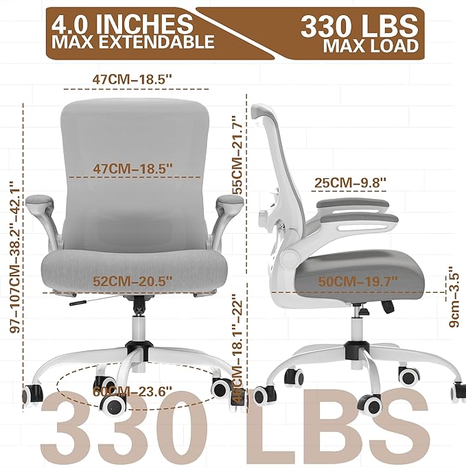 Ergonomic Office Chair - High Back Desk Chair with Adjustable Lumbar Support, Breathable Mesh Back, 330LBS Capacity, Easy Assembly, for Home Office Executive Computer Task