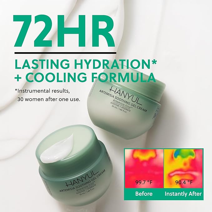 Hanyul Artemisia Soothing Gel Cream Moisturizer with Centella Asiatica and Niacinamide | Calming Water Cream | Cooling, Hydrating, Suitable for Sensitive & Acne-Prone Skin, 1.86 fl. oz.
