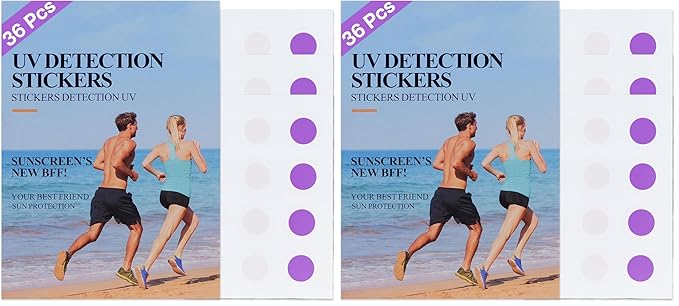 VRAIKO 36pcs UV Stickers for Sunscreen | UV Detection Stickers Sunscreen Patches | Sun Protection Reminder | Know When to Reapply and Prevent Sunburn (Pack of 2)