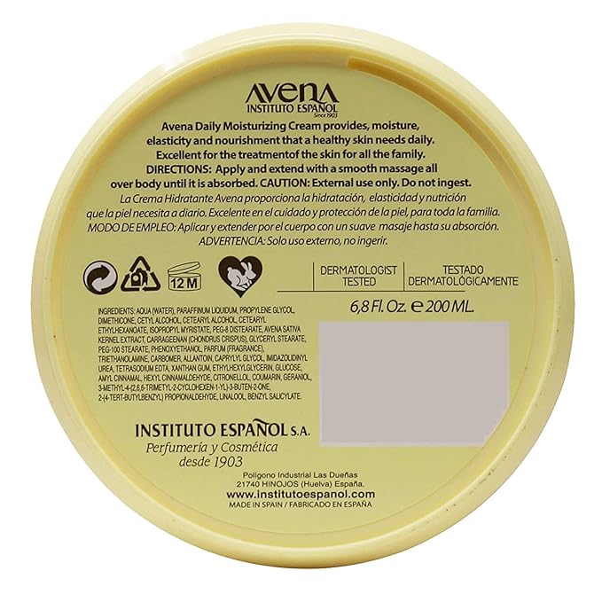 Avena Instituto Espanol, Moisturizing Cream, Hand & Body, Revitalizes and Protects your Skin, 2-Pack Of 6.8 FL Oz each, 2 Jars