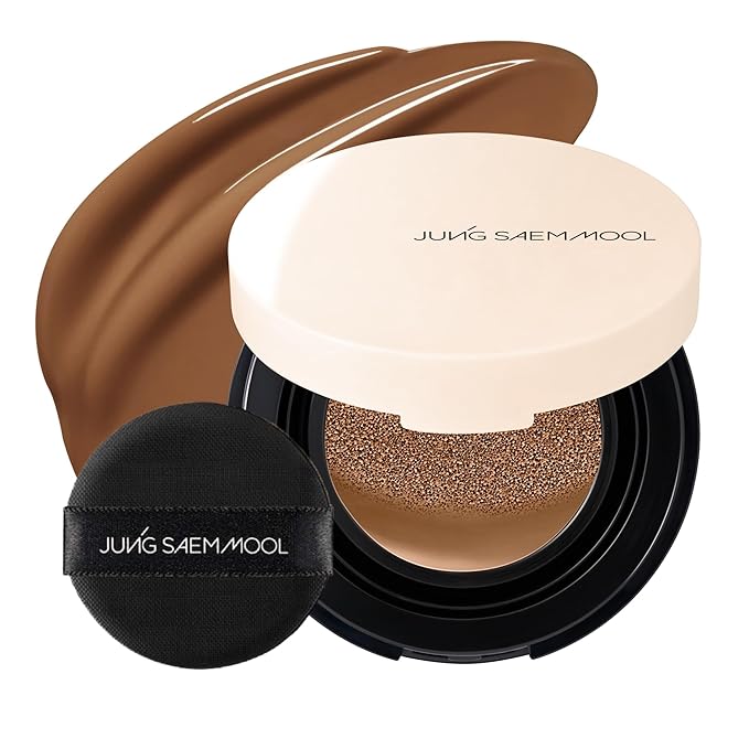 JUNG SAEM MOOL Essential Skin Nuder Cushion | Natural Finish, Buildable Coverage Cushion Foundation by Korean Makeup Artist (Mini, 0.17 Fl Oz), 38N Saddle Brown