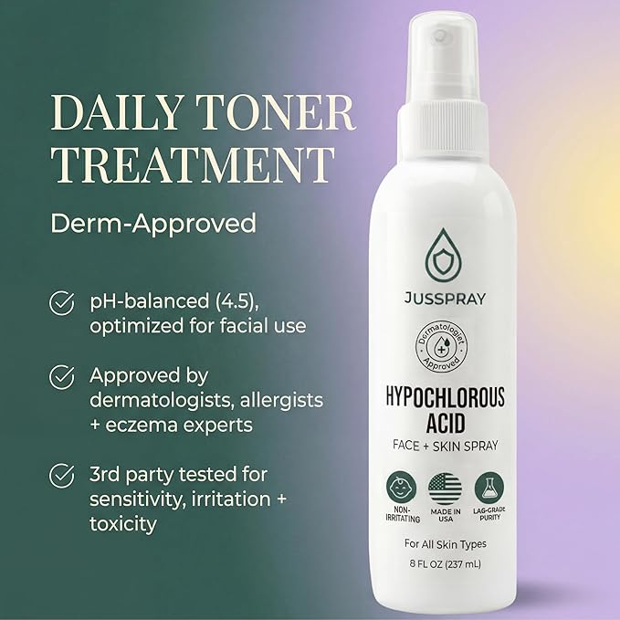 Jusspray™ Hypochlorous Acid Spray for Face and Skin | HOCI Facial Cleanser Mist | 32oz Refill Hypochlorous Acid for Face, Skin, Acne, Eczema, Body Acne Sprays, Piercing Aftercare, Wound Solution