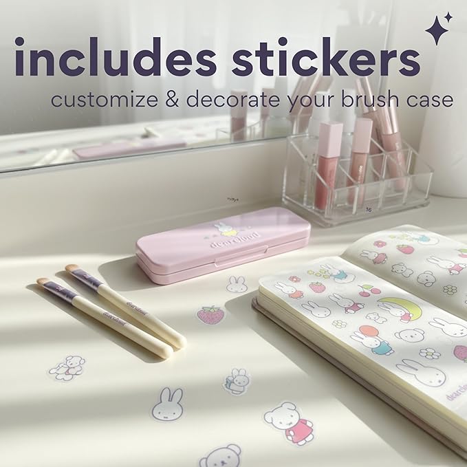 dearcloud Miffy Makeup Brush Set – Blending, Smudger & Angled Precision Brush with Travel Case, Mirror & Customization Stickers (Endearing Bun)