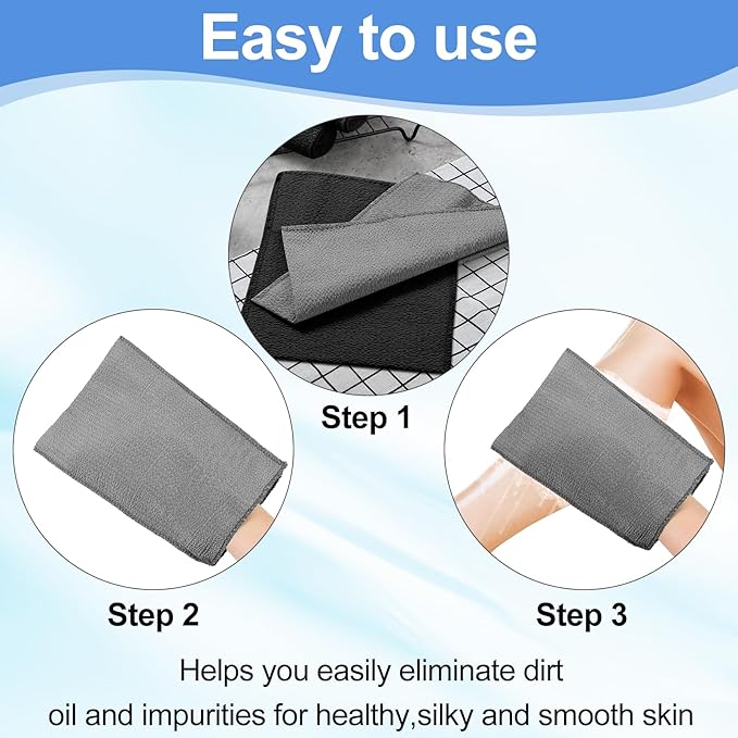 Tatuo 12 Pieces Korean Exfoliating Mitt Glove Italy Towel Body Skin Scrubber Exfoliating Scrubber for Remove Dead Skin Washcloth Korean(Large,White, Black, Gray)