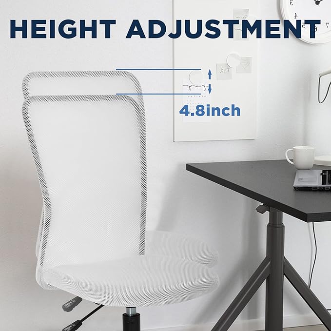 FDW Home Office Chair Mid Back Mesh Desk Chair Armless Computer Ergonomic Task Rolling Swivel Chair Back Support Adjustable Modern with Lumbar Support,White