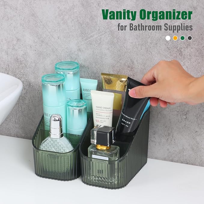 Amber Makeup Organizer, Makeup Brush Holder 8 Cups for Vanity, Bathroom Countertop Organizer, Dresser Cups for Cosmetic Display, Skincare Stroage, Perfume Stand, Toiletry