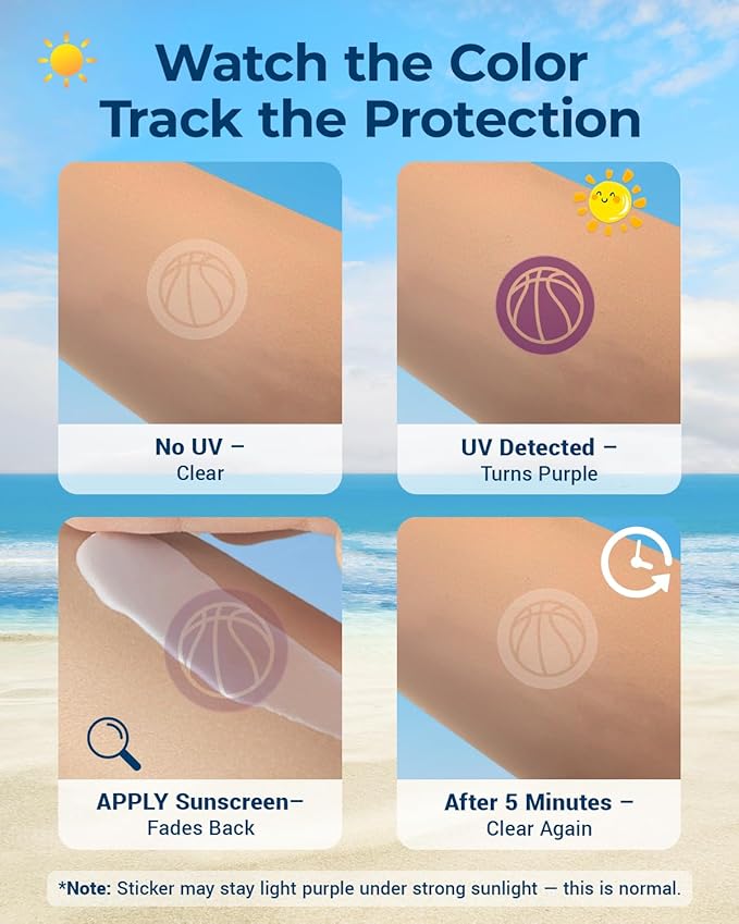 160 Pcs UV Stickers for Sunscreen Reapply Reminder Know When to re-Apply Sunscreen, UV Detection Stickers Waterproof (Ball Style)