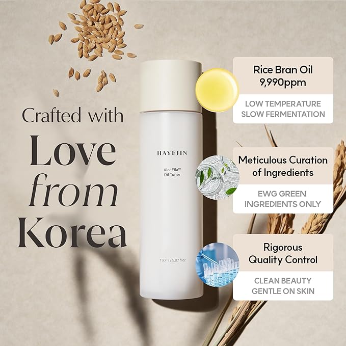 HAYEJIN RiceFila™ Oil Toner for face (5.07 fl oz) + Moisturizing Cream (1.69 fl oz) + Rice Bran Oil Serum for Face (1.01 fl oz) - HAYEJIN RiceFila Complete Skincare Bundle – Toner, Serum, and