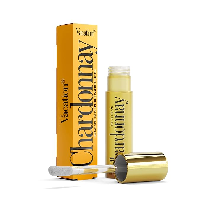 Vacation Chardonnay Lip Oil SPF 30, Sunscreen for Lips, Hydrating, Caramel Vanilla Flavored Lip Gloss, Clear Plumper, Non-Sticky Lip Balm, Vegan, 0.2 Fl. Oz.