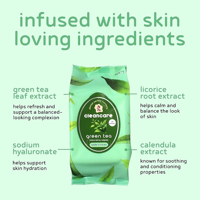 PB & JAY Cleancare Cleansing Wipes – 30 Count – Makeup Remover for Balanced, Refreshed Skin – Hydrating Korean Face Wipes for Sensitive Skin (Green Tea)