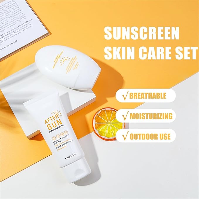 Sunscreen SPF 60 Travel Size Sun Protection Kit - Anti Aging Moisture Cream for Face & Body, After Sun Gel, Beach Essentials