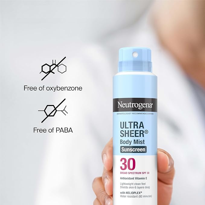 Neutrogena Ultra Sheer Body Mist Sunscreen Spray, Broad Spectrum SPF 30, Oil-Free & Non-Comedogenic UVA/UVB, 5 oz Pack of 3, Packaging may vary