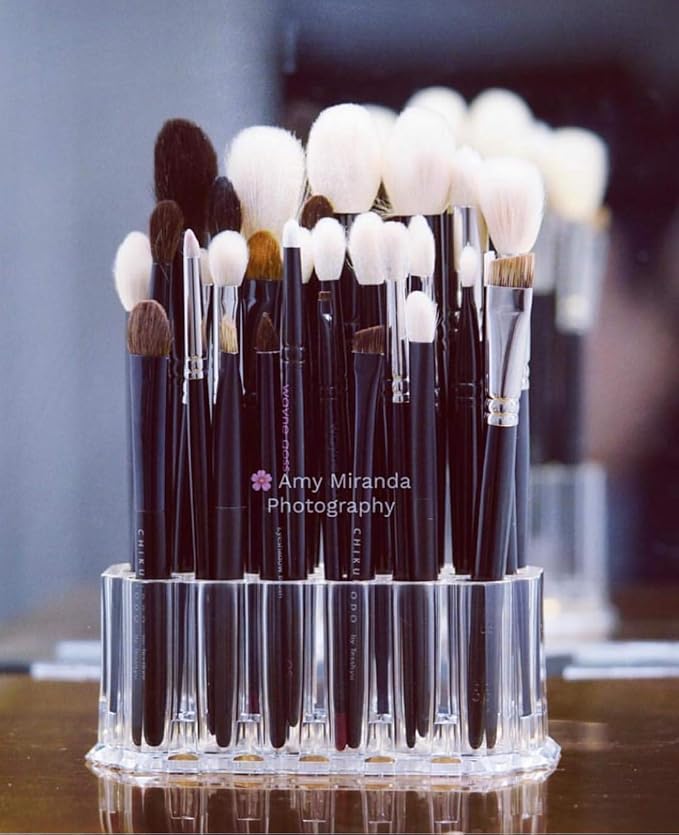 BY ALEGORY Acrylic Makeup Brush Organizer Slim Handle Storage Holder 26 Space Organization Cosmetic Storage Display Case Refillable Container (2)