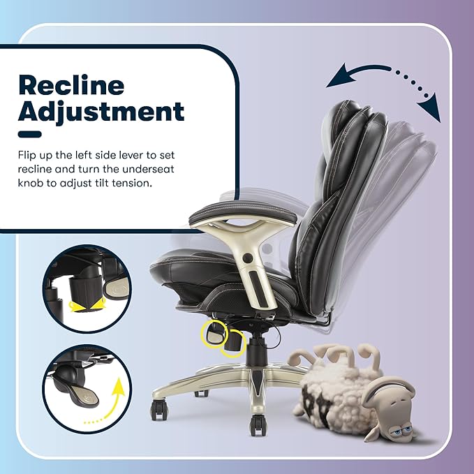 Serta Claremont Ergonomic Executive Office Chair with Back in Motion Technology, Adjustable Mid Back Desk Chair with Lumbar Support, Bonded Leather, Black