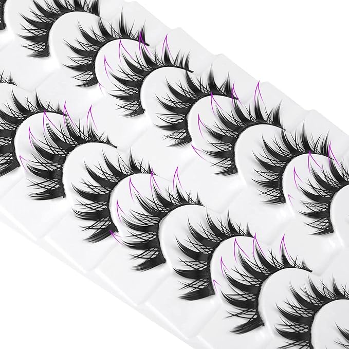 Manga Cosplay Lashes Manhua Anime Eyelashes Natural Look Thick Cat Eye Lashes Look Like Individual False Lashes Pack, 10 Pairs