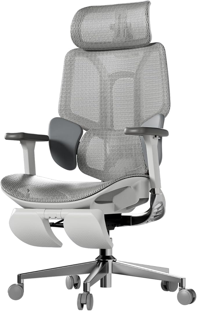 Hbada E3 Air Ergonomic Office Chair, Big and Tall Office Chair - with 3-Zone Dynamic Lumbar Support, 3D Adjustable Headrest, 4D Adjustable Armrests, Swivel, Grey(with Footrest)