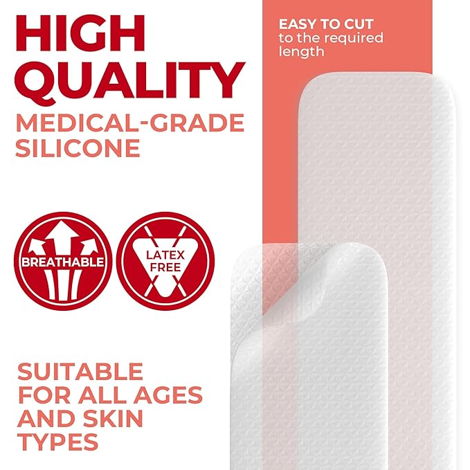 Medical Grade Silicone Scar Sheets - Transparent - 6pk (7”x1.6”) - Visible Difference on C-Section Scars - Reusable Silicone Sheets for Scars - Easy to Use C Section Scar Silicone Strips