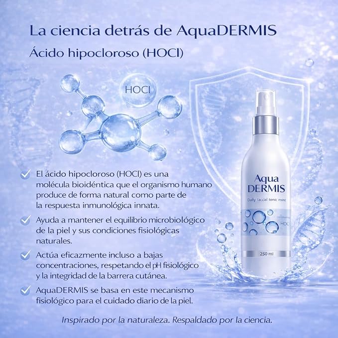 HOCl Facial & Body Mist Toner 250 ml (8.45 fl oz) – Hydrating Antibacterial Spray for Sensitive & Acne-Prone Skin – pH Balanced, Alcohol-Free, Dermatologist-Tested