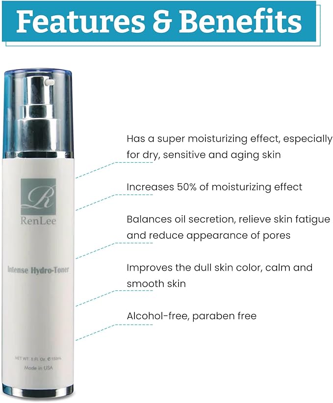RENLEE® Intense Hydro Boost Toner – Alcohol Free Toner+Moisturizer Made in USA with Hyaluronic Acid, Soft and Hydrating for Dry Skin, #1 Toner in Cold Weather. Maintain Your Skin 50% More hydrated.