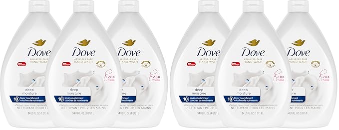 Dove Advanced Care Hand Wash Deep Moisture for Soft, Smooth Skin More Moisturizers Than The Leading Ordinary Hand Soap, 34 oz, (Pack of 6)