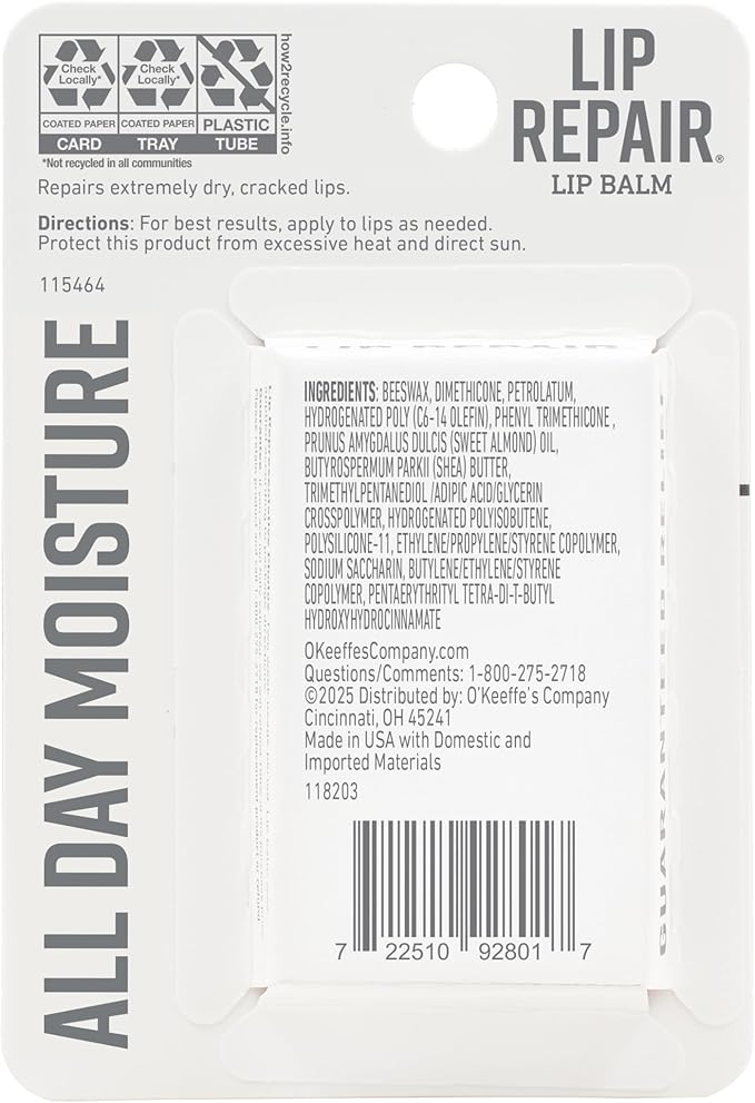 O'Keeffe's Lip Repair Unscented Lip Balm for Dry, Cracked Lips - Stick (Twin Pack) - Moisturizer for Very Dry Lips
