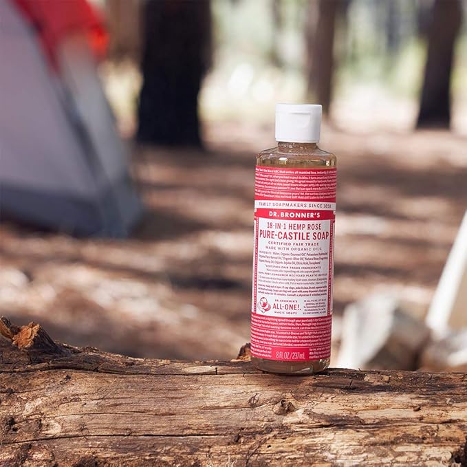 Dr. Bronner's - Pure-Castile Liquid Soap (Rose, 16 ounce) - Made with Organic Oils, 18-in-1 Uses: Face, Body, Hair, Laundry, Pets and Dishes, Concentrated, Vegan, Non-GMO