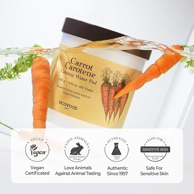 SKINFOOD Acorn Pore Peptide and Carrot Carotene Calming Water Toner, Pore Tightening, Deep Hydration, Moisturizing for Irritated & Sensitive Skin, Carrot (60pads) & Acorn (60pads)