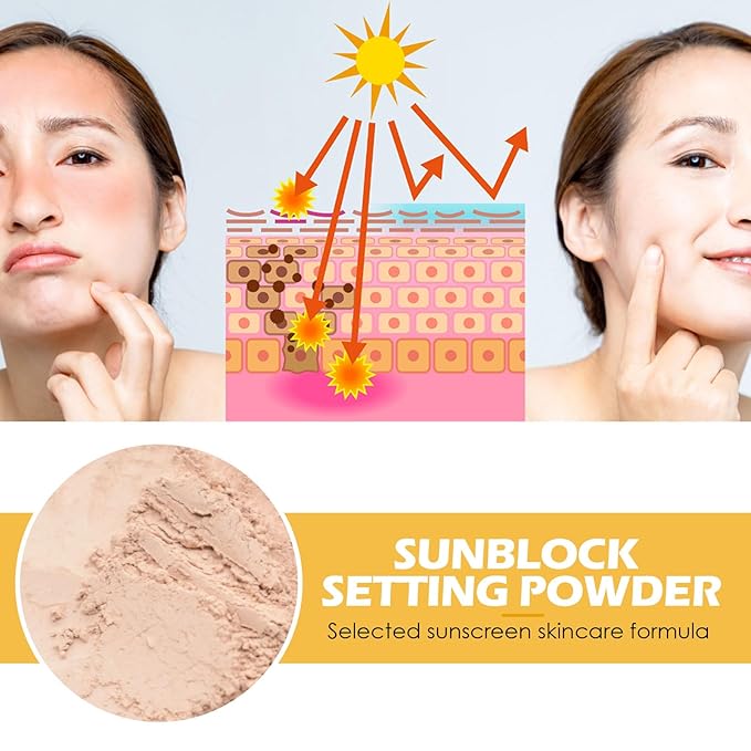 Mineral Sunscreen Setting Powder SPF 50, Face Powder with Brush, Translucent Mattifying Powder, Lightweight Oil Control Powder, Tinted Loose Powder for Oily Skin, Travel Makeup Powder