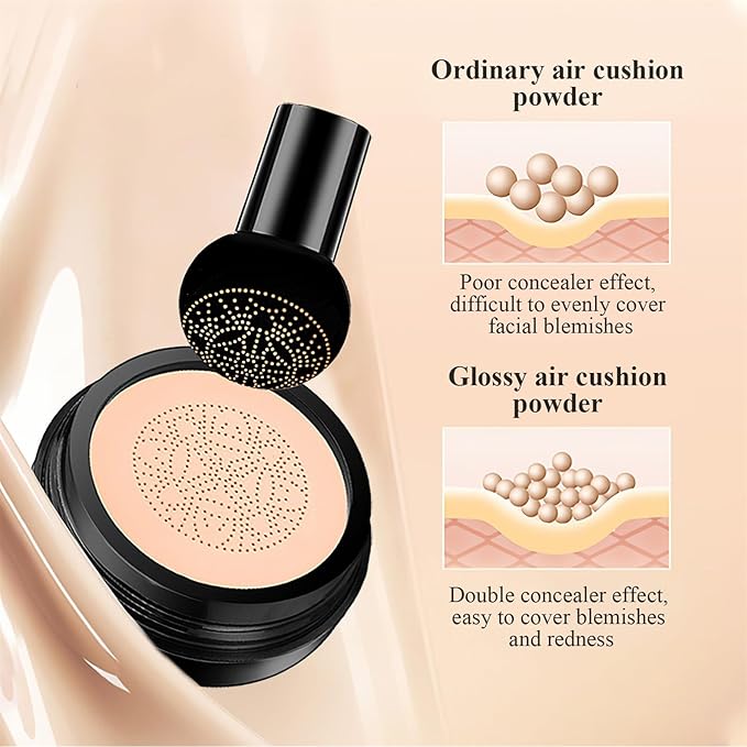 Mushroom Head Air Cushion CC Cream - Tattoo Cover up Makeup Waterproof for Mature Skin Moisturizing Concealer Brighten Long-Lasting, Gold Packaging (Natural, 3.21 Ounce (Pack of 1))