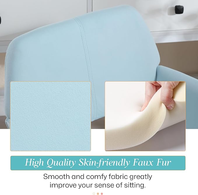 Home Office Velvet Desk Chair, Makeup Vanity Chair, Comfy Accent Armchair with Wood Grain Metal Legs, Cute Dining with Hollowed Back, Light Blue