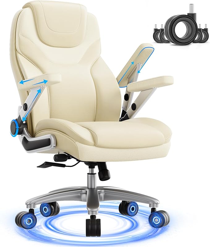 Big and Tall Office Chair with 5D Arms, 600lbs Fabric & PU Leather Heavy Duty Desk Chair, Adjustable Lumbar Support & Height, Tilt Function, High Back Ergonomic Executive Computer Chair
