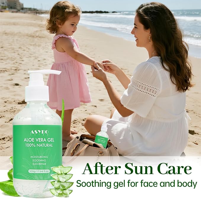 Aloe Vera Gel 500 ml – 100% Natural Pure Aloe Vera for Face Body Hair, Soothing and Nourishing Moisturising Aloe Cream for Dry Skin, Sunburn, Acne, After Sun Lotion