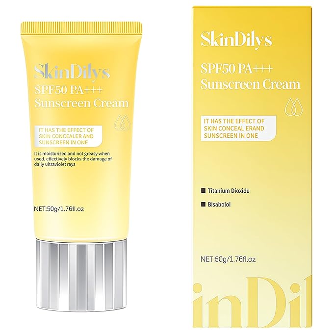 SkinDilys Australian Brand SPF50 PA+++ Sunscreen Cream 50g / with Titanium Dioxide, Vitamin E to Protect against UVA/UVB Rays, Anti-Wrinkle, Non-greasy, Moisturize, Calm skin for Sun-Safe Daily Wear