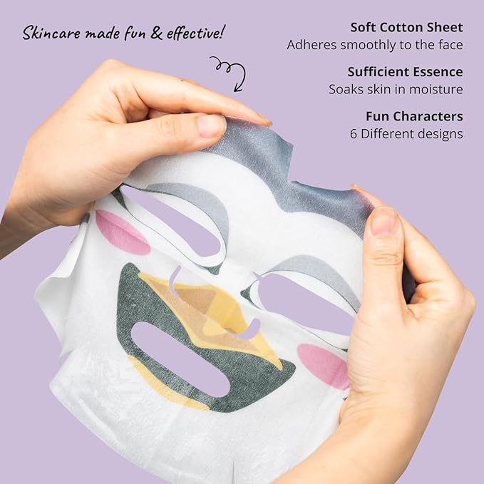 Epielle Character Face Mask Penguin 6 Pack, Fun & Effective Korean Skin Care, Spa Party Favors, Stocking Stuffers, Birthday Gifts for Women, Self Care Gifts