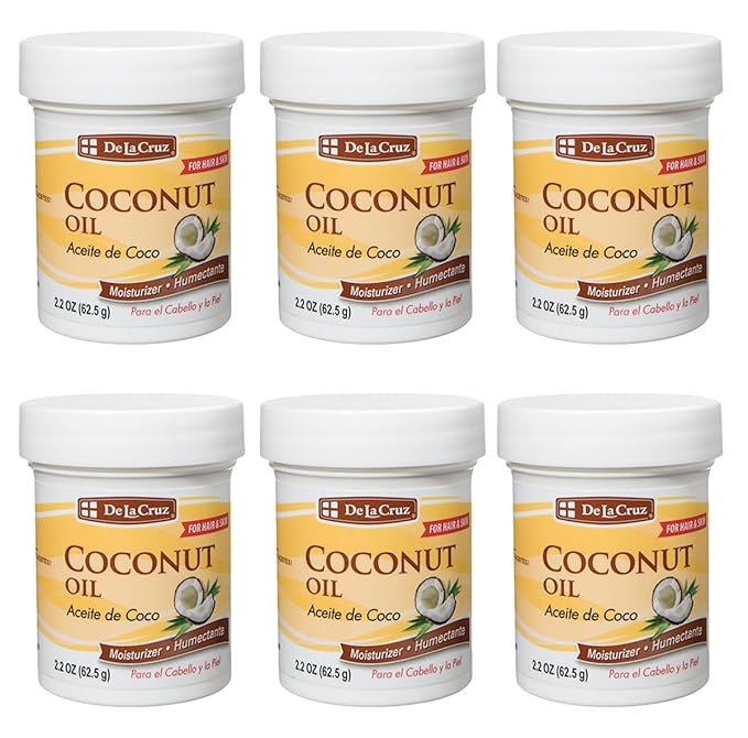 De la Cruz Coconut Oil - Expeller Pressed Coconut Oil for Skin and Hair - Natural Moisturizer for Skin and Hair - 2.2oz (6 Jars)