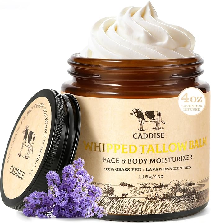 Whipped Beef Tallow for Skin – 100% Grass-Fed Handmade Cream Moisturizer for Face & Body, Natural with Honey, Shea Butter, Jojoba Oil, Non-Greasy, Nourishing for Men, Women, Kids, 4 Oz (Lavender)