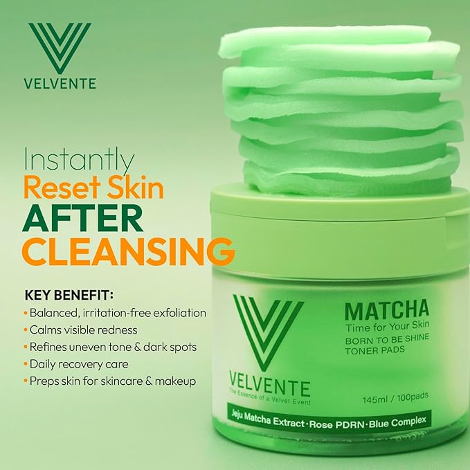 Matcha Toner Pads (100 Sheet) with Rose PDRN, Peptides & Hyaluronic Acid | Korean Facial Pads for Dark Spot, Acne Prone & Uneven Skin Tone, Soothing Radiant Skin, Makeup Prep Daily Skincare