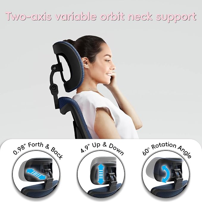 Office Home Ergonomic Desk Chair-Computer X-Shaped Chair Mesh PU Leather with Adjustable Lumbar Support-Executive Chair High Back Flip-Up Arms for Long Hours (Navy Blue)