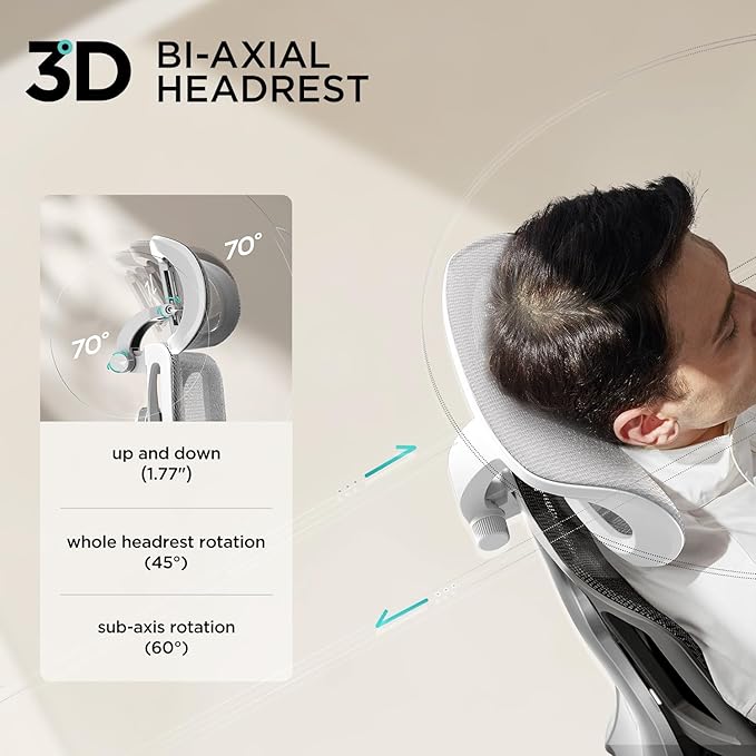 Hbada E3 Air Ergonomic Office Chair, Big and Tall Office Chair - with 3-Zone Dynamic Lumbar Support, 3D Adjustable Headrest, 4D Adjustable Armrests, Swivel, Grey(with Footrest)