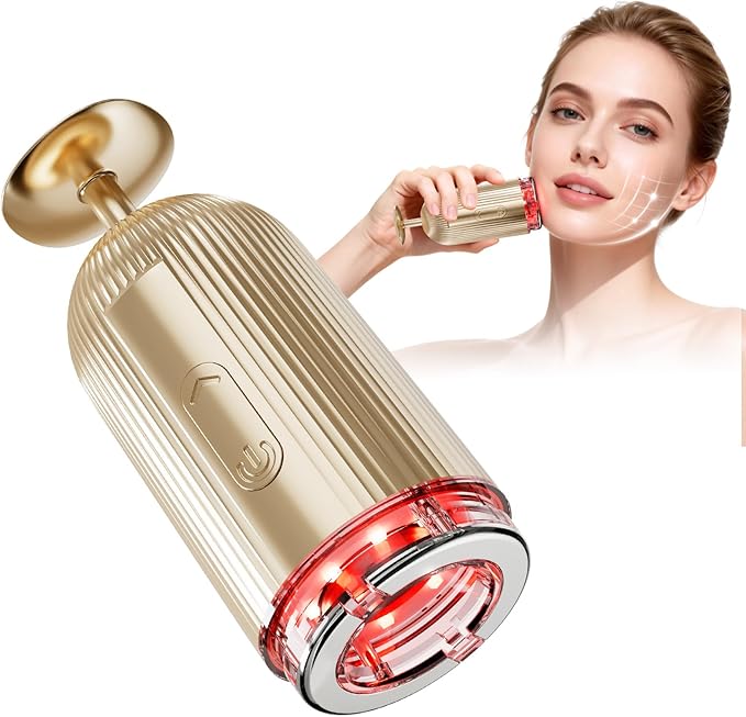 Face Massager Tool with Suction Shot 2026, 4 Color Facial Red Light Therapy, Beauty Device for Face, Face Massager for Double Chin & Lifting & Wrinkle Reduction, Portable Skin Care Tools, Rose Gold