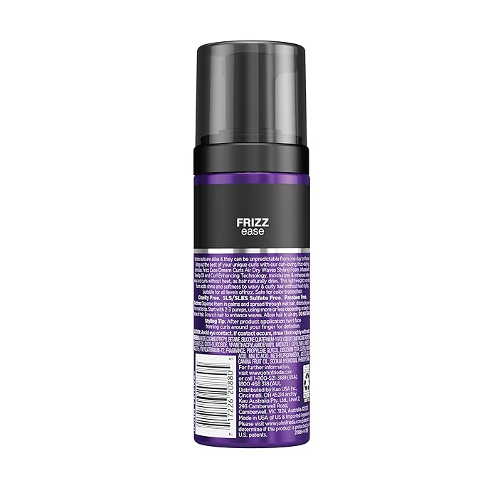 John Frieda Anti Frizz, Frizz Ease Dream Curls Air Dry Waves Styling Foam, Curl Defining Frizz Control, Hair Product for Curly and Wavy Hair, 5 Oz