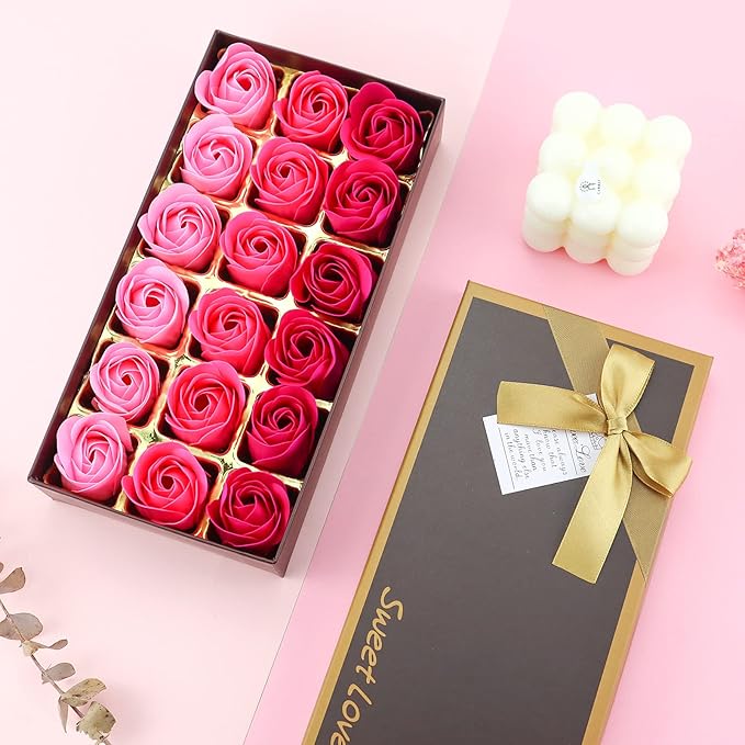 JIALEEY Floral Scented Bath Soap Rose Flower Petals, Plant Essential Oil Rose Soap Set Shaped Petals Gifts Ideas for Her Women Teens Girls Mom Birthdays, 18 PCS Pink