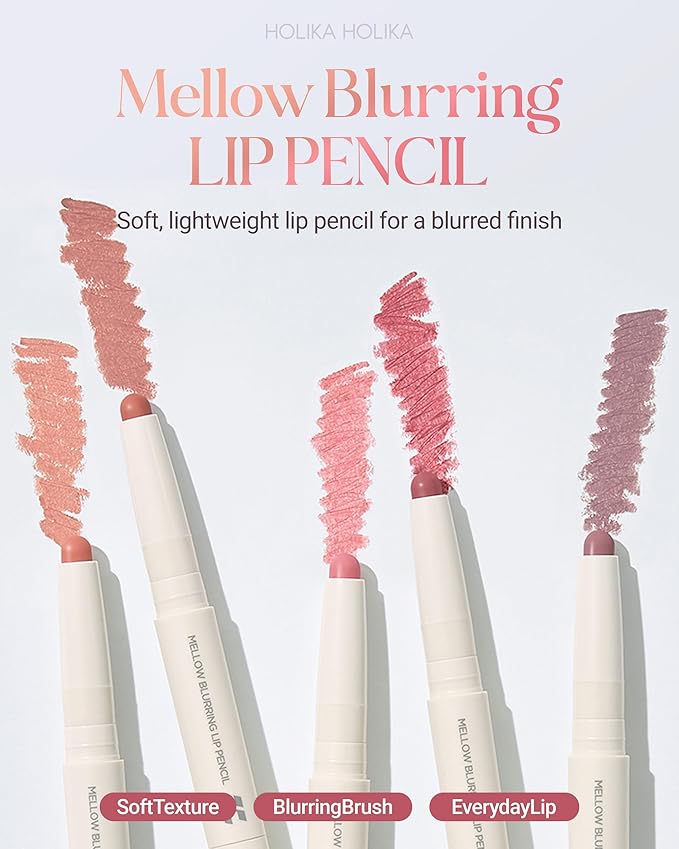 HOLIKA HOLIKA Mellow Blurring Lip Pencil 04 Overripe - Korean Lip Makeup with Built-In Blurring Brush, 6mm Wide Tip for Overlining, Coconut Oil & Camellia Seed Oil, Long-Lasting No Skip Formula