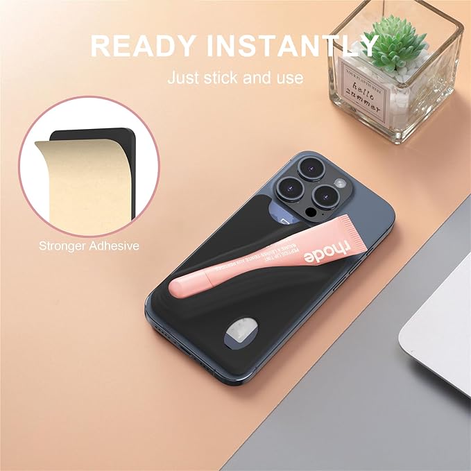 DOB SECHS Silicone Lip Holder with Card Holder Compatible with Summer Fridays, Tower 28, Laneige Lipstick Lip Glaze Phone Case Back Stick On Holder for iPhone and Android Smartphones, Black